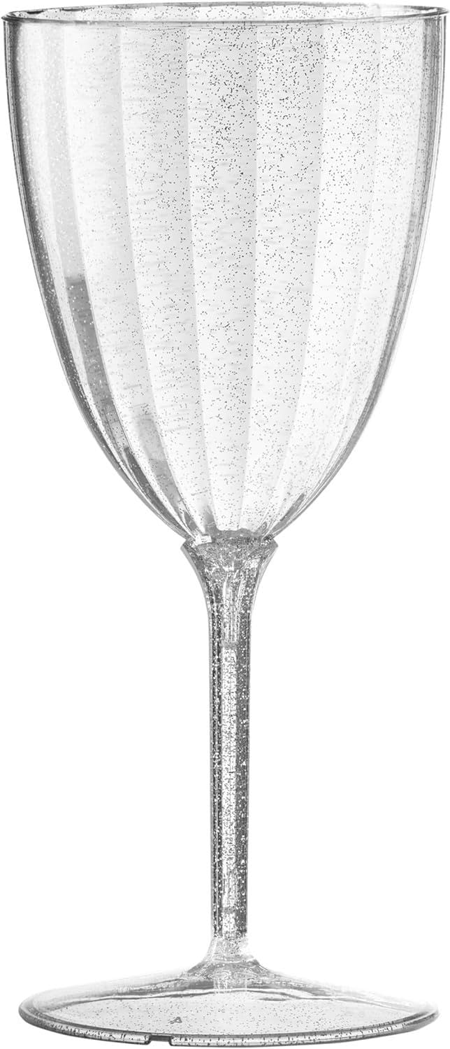 Decor Decorline - 96 Weingläser Kelch mit Stiel aus Premium-Kunststoff mit Silberglitter Wiederverwendbar Cocktailgläser für Hochzeiten & Partys, 200ml - Mehrweg & Stabil