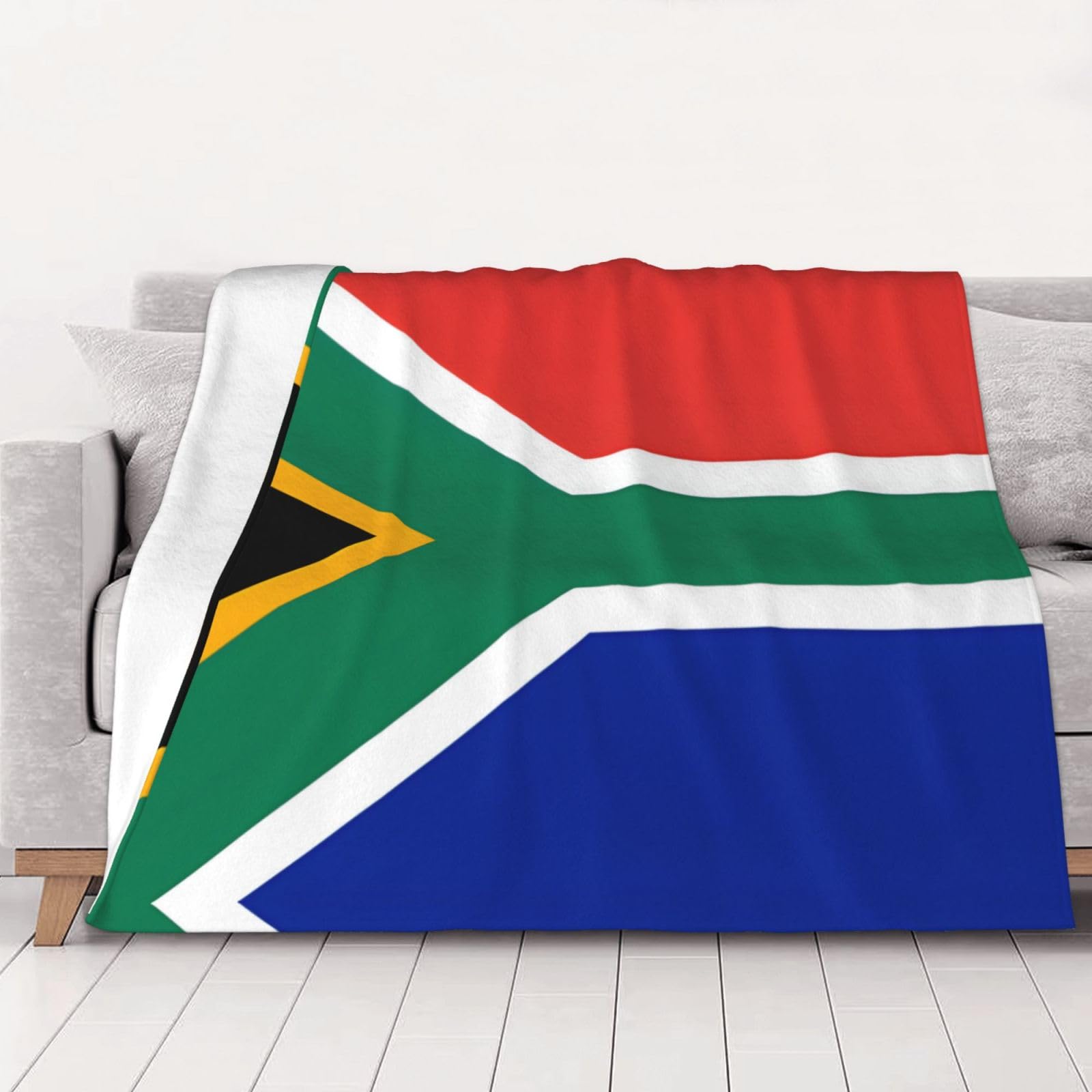 BOXILTD South Africa Flag Fleece Plush Throw Blanket 50" x 60" - Cozy Fleece Throw Blanket for Bed, Couch, Travel & Camping, Black