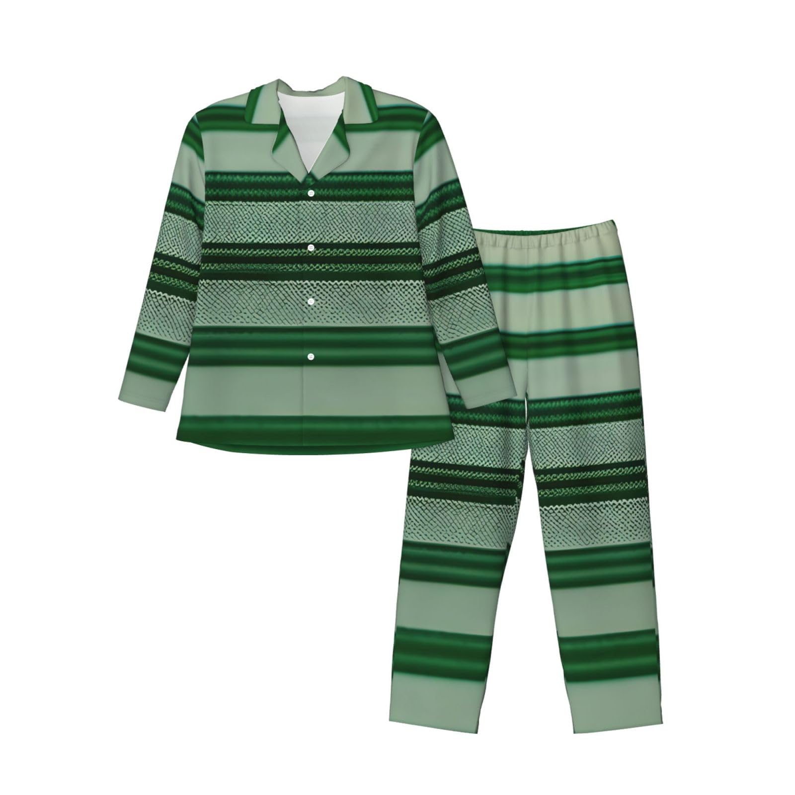 Herren-Pyjama-Set, langärmelig, gestreift, zweiteilig, bequem, Nachtwäsche, Grün