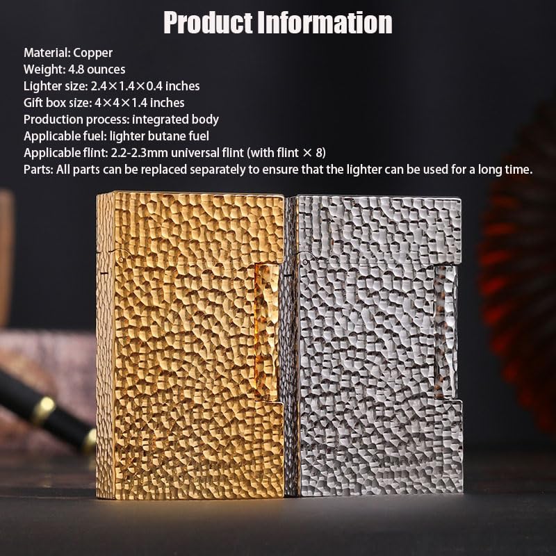 Encendedor clásico de latón con textura martillada y encendido lateral miniatura 2