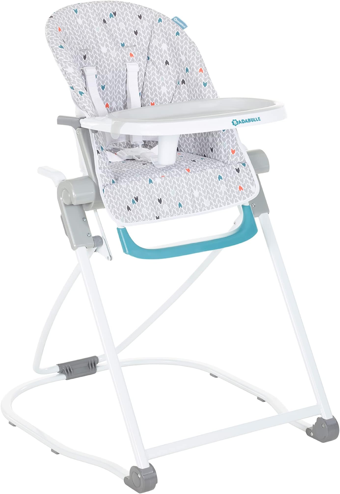 Badabulle Compact Baby High Chair, folding, height-adjustable highchair with reclining backrest, Grey