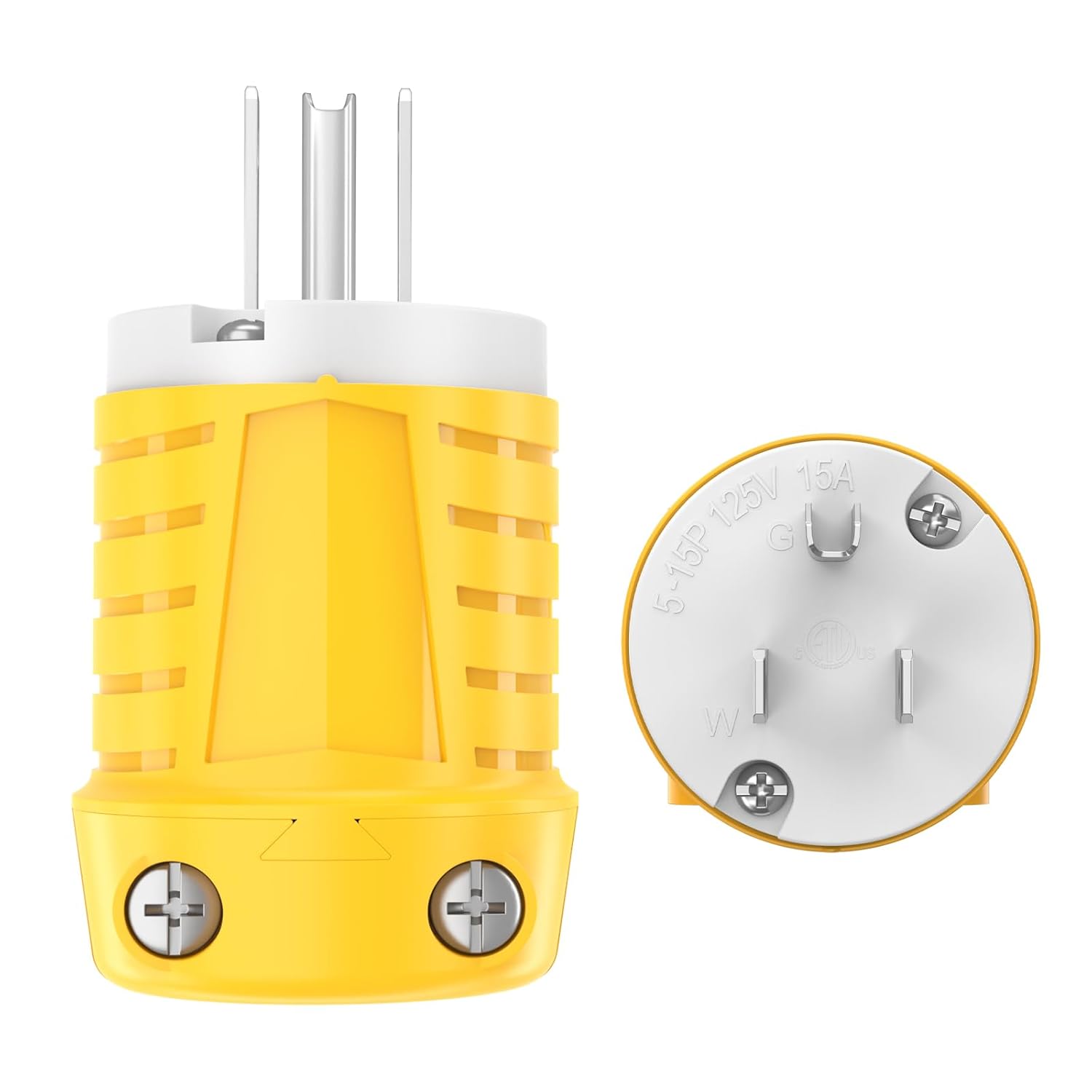 110V Plugs 15 Amp Extension Cord Repair Ends Replacement Male Plug Cord Cap NEMA 5-15P 120 Volt Yellow ETL Listed 2-Pack