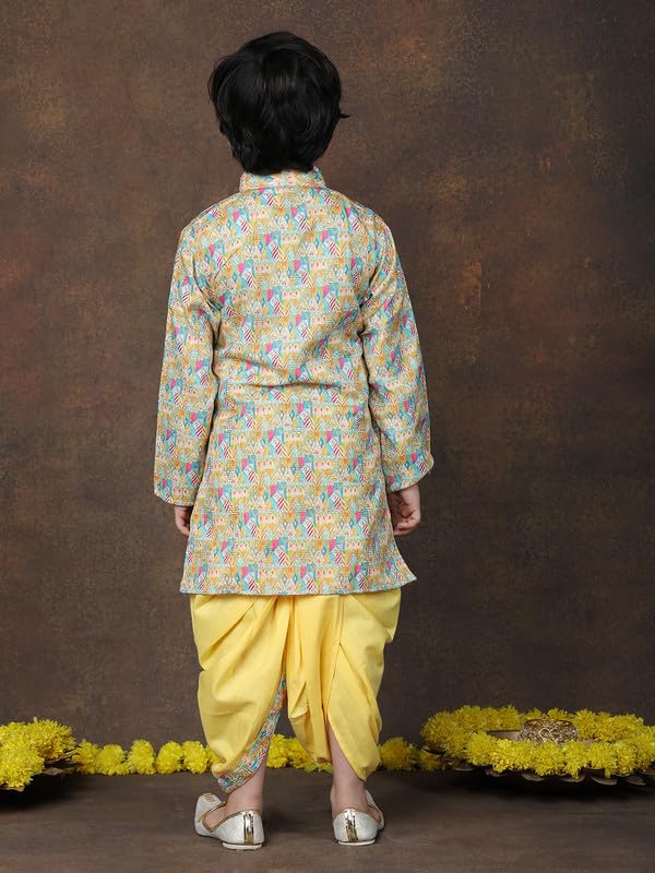 Image of superminis Boys Cotton Solid Jacket, Kurta Dhoti Set