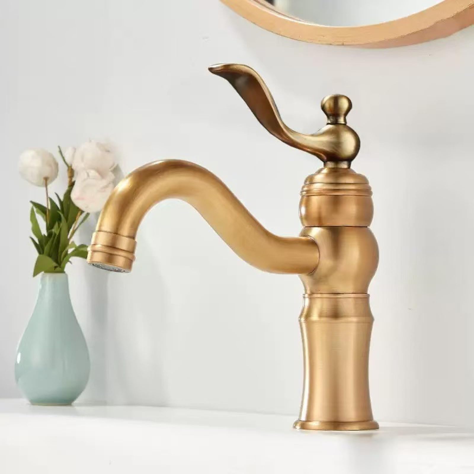 Fanjubei Imitating Antiques Bathroom Hot And Cold All-Copper Washbasin Faucet