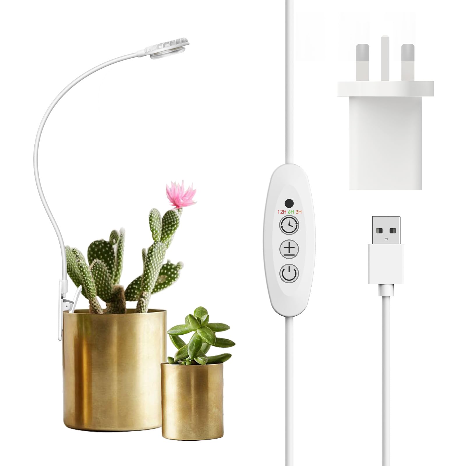 SANSI Grow Lights for Indoor Plants LED Full Spectrum Clip On Grow Light 4.5W Plant Light with 3/6/12 H Timer 4 Dimmable Levels, UK Plug,1 Pack
