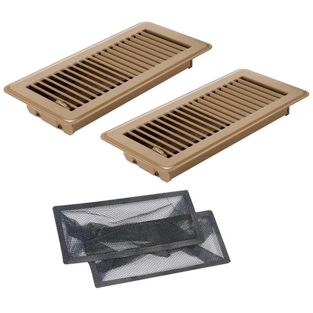 2 Couvercles de Ventilation de Sol avec Filtre de Ventilation en 2 Pièces, Couvercles Ventilation de Chaleur, Couvercles de Ventilation de Sol pour Registres de Sol Marron