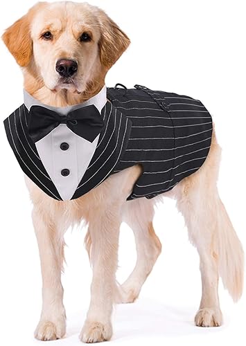Miniatura 8 de Kuoser Traje de esmoquin para perro y bandana, traje de esmoquin para perros, traje de fiesta de boda, camisa de lazo de boda para perros grandes y