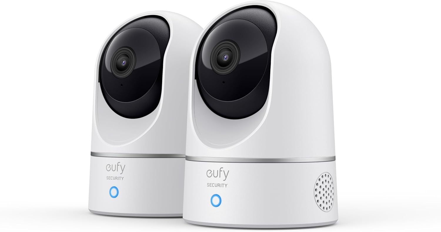 Solo IndoorCam E220 (P24) eufy Security, kamera 2K obrót i pochylenie, kamera bezpieczeństwa domowego, wewnętrzna kamera Wi-Fi na wtyczkę, AI człowieka i zwierzęcia, asystentem głosowym (2 sztuki)
