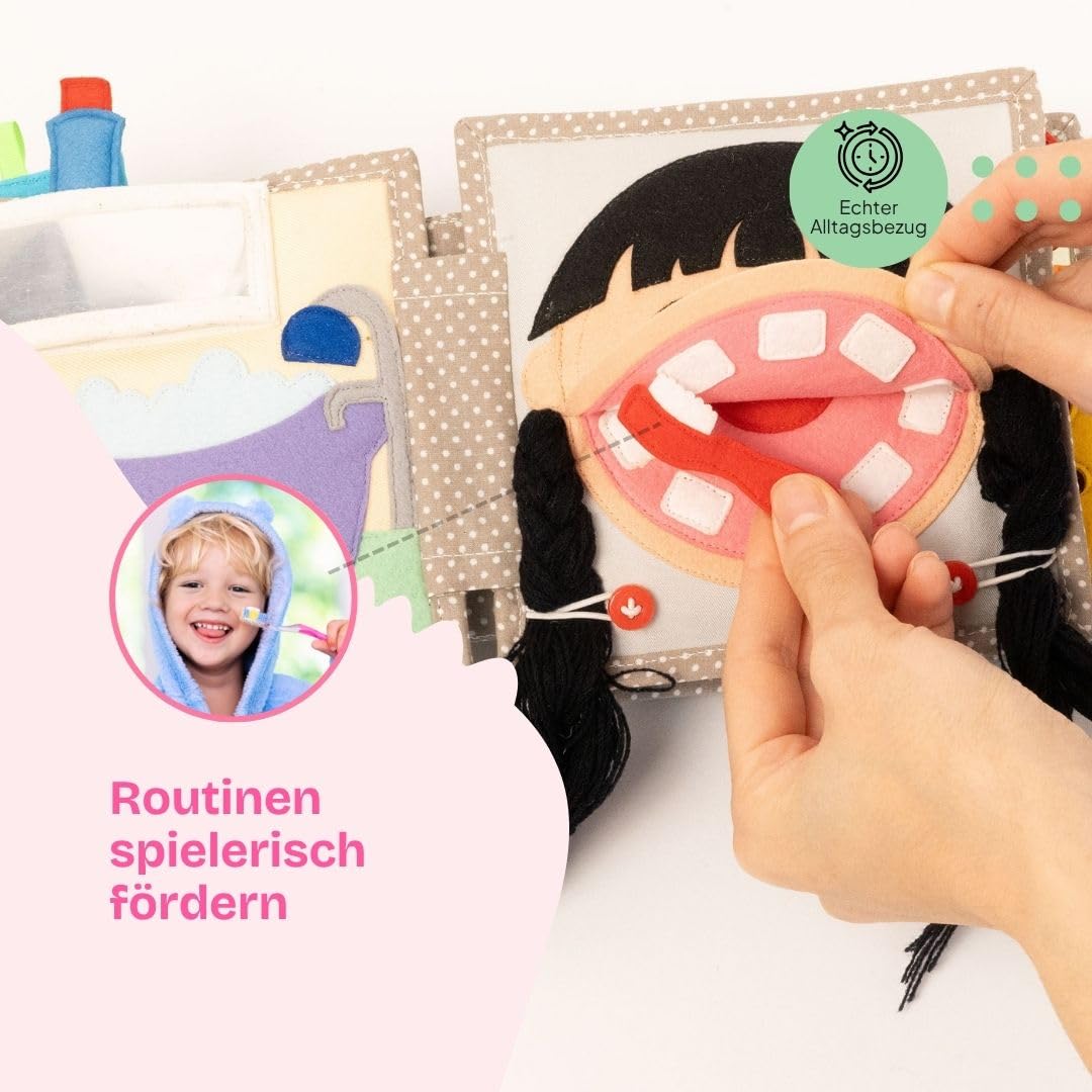 Jolly Designs Quiet Book Mondschein – Montessori Spielzeug ab 18 Monaten – Sensorisches Stoffbuch für Kinder – Handgemachtes Busy Book aus Filz – Lernspielzeug & Reisespielzeug