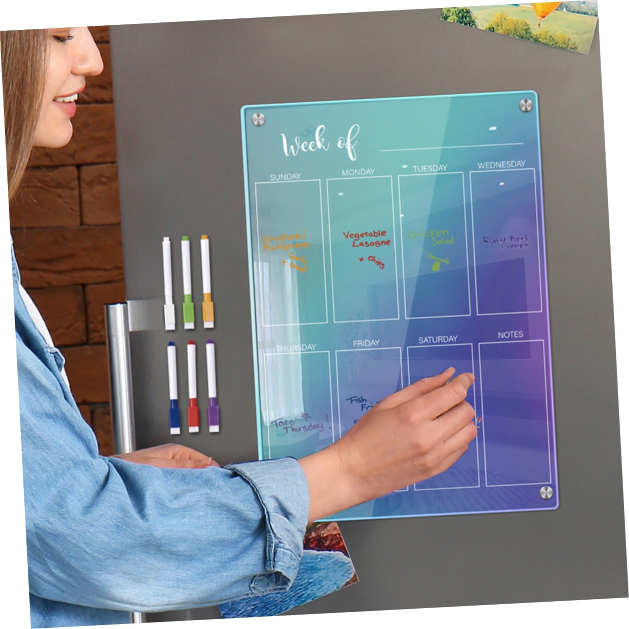 DOITOOL 1 Satz Notepad Pen -Set Magnet Planen Sie das Whiteboard planen wöchentlich monatlich Zeitplan kühlschrank weiße Tafel aus Acryl Acrylplatte für die Wand