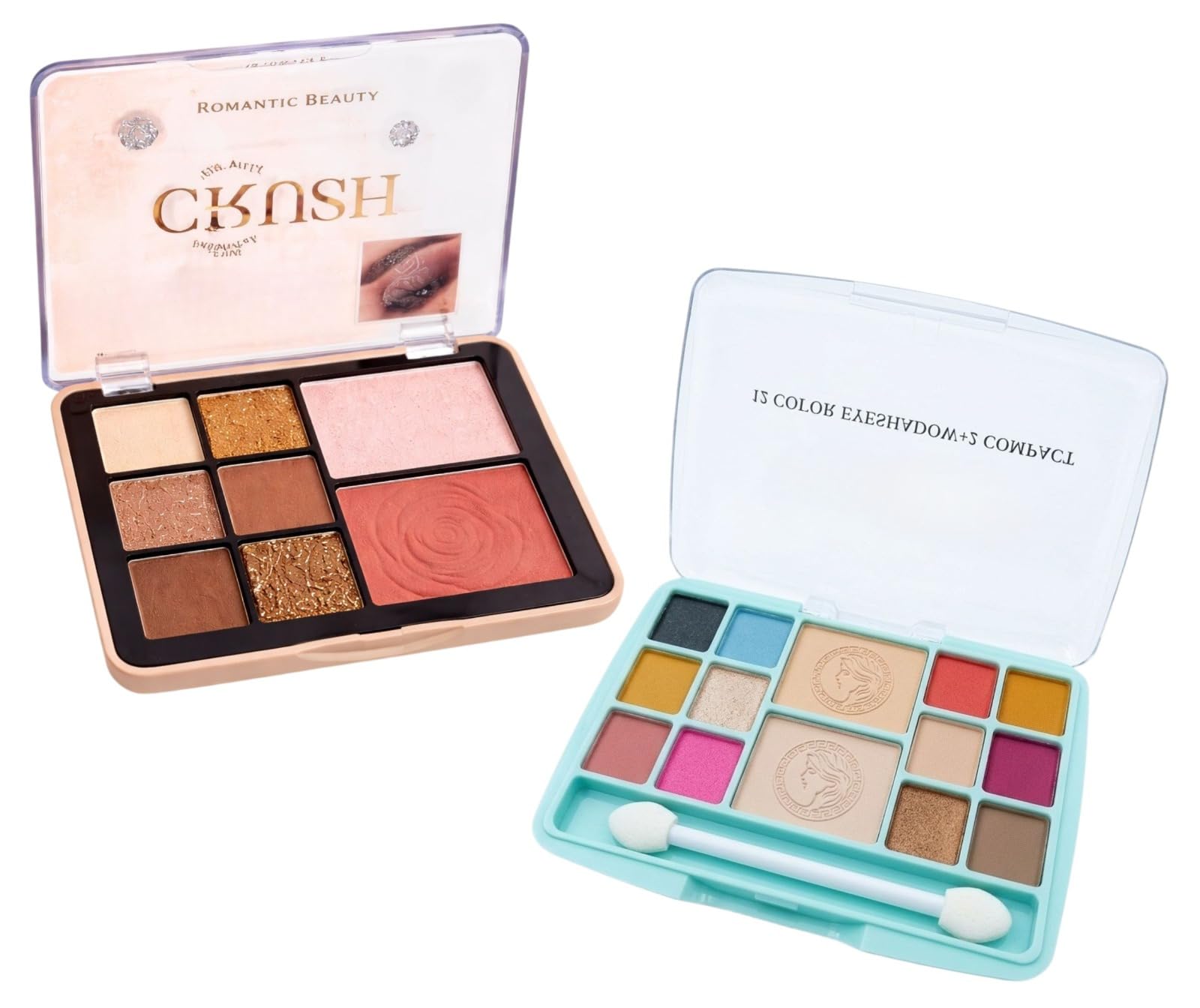 2-Piece Multi-Tasking Palette Combo – 14-in-1 Face & Eye Kit with 2 Pressed Powders & 8-in-1 Palette with 6 Pigmented Eyeshadows, Shimmer Highlighter, and Rose-Embossed Blusher-image-36