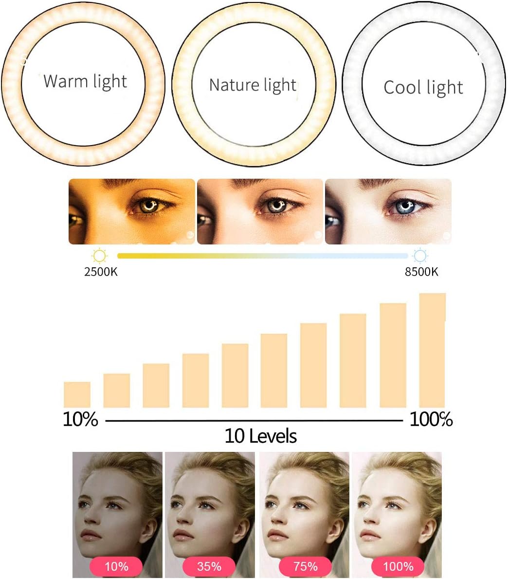 18 inch Ring Light with Tripod Stand and Cell Phone Holder with Dimmable LED Ring Light，3000k-6000k Light Ring with 3 Light Modes for Photography Makeup and YouTube Video.(18 inch)