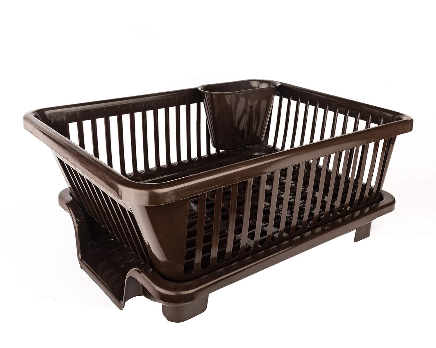 TEKCOOL Plastic Durable Kitchen Drainer Dish Rack Organizer/Drying Tray, Dish Rack with Drying Tray (Green, 45 x 32 x 18 cm, Brown)-image-24