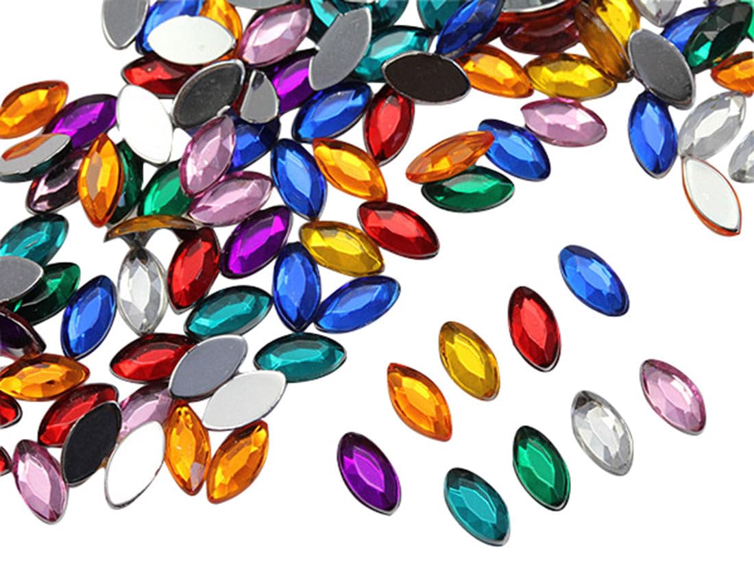 Allstarco Assorted Colors 8X4mm Tiny Navette Flat Back Acrylic Rhinestones Marquise Gems For Crafts Horse Eye Costume Embelishments Card Making Jewels Jewelry Making Cosplay Jewels - 300 Pieces