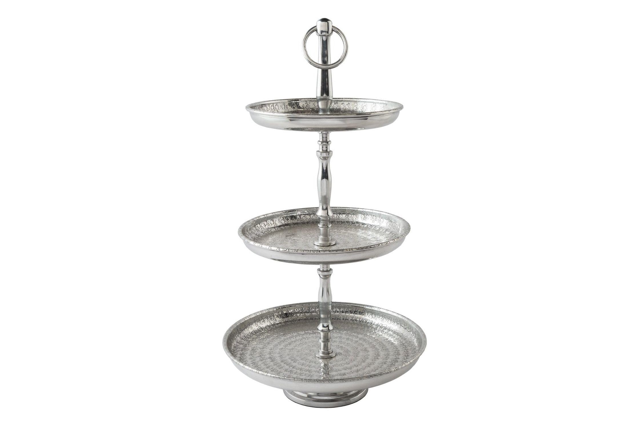 Licht-Erlebnisse Etagere Metall in Silber 3 Etagen H: 48 cm Handarbeit Tortenplatte Etagenplatte Cupcake Ständer