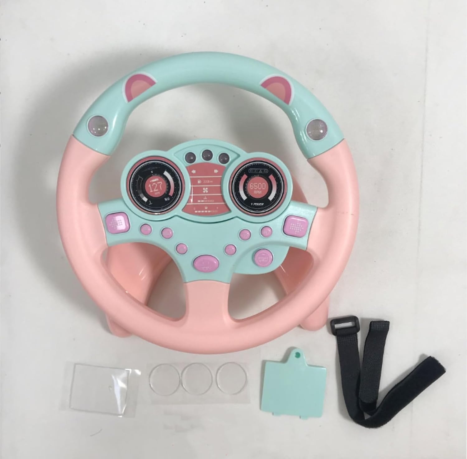 Simulated Driving Controller Portable Simulated Steering Wheel Copilot Toy Children's Small Steering Toy Gift Funny Interactive Driving Wheel with Music. (Pink)