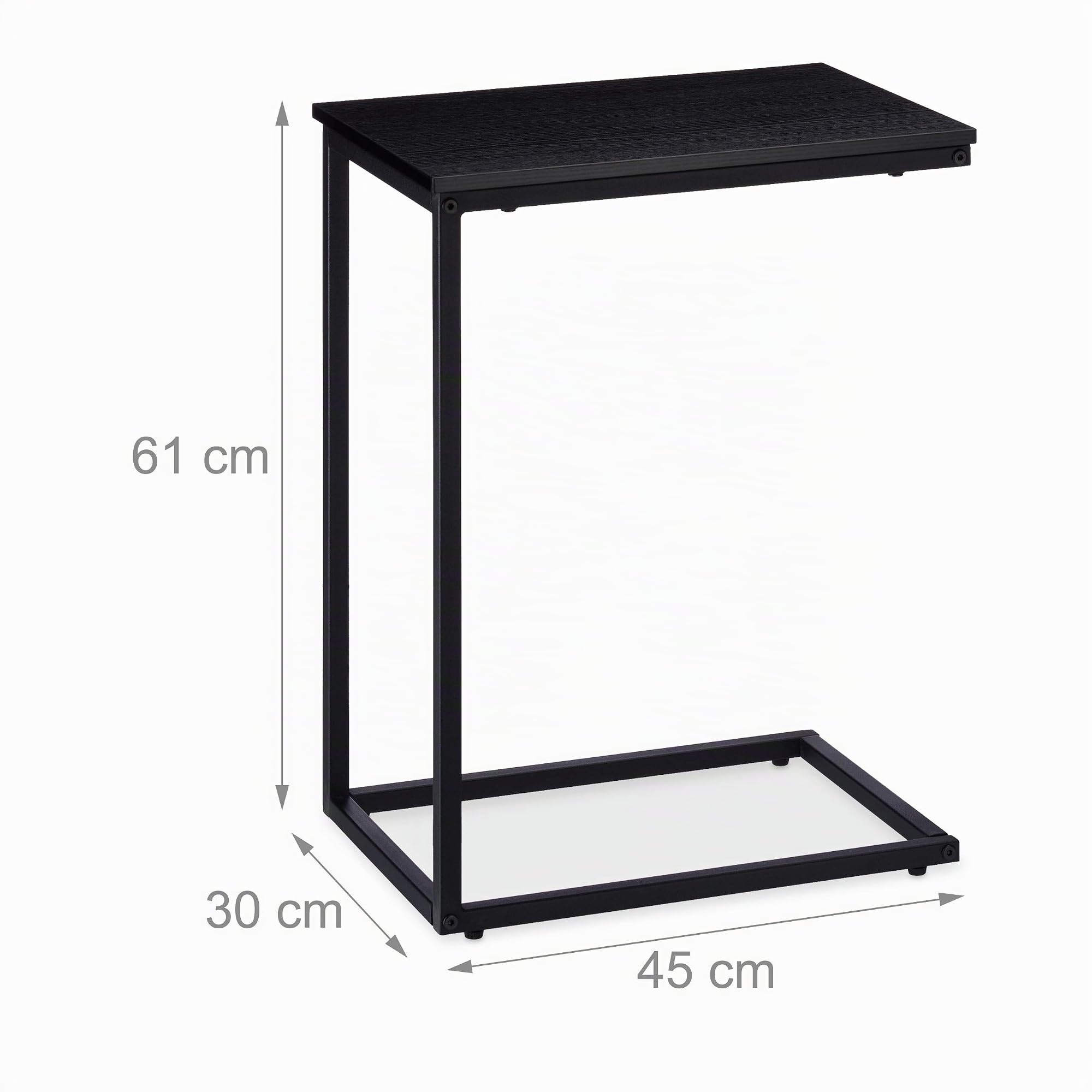 Relaxdays Tavolino a C, Tavolo Laterale da Divano, Struttura in Acciaio, Pannello Melaminico, da Salotto H: 60 cm, Nero