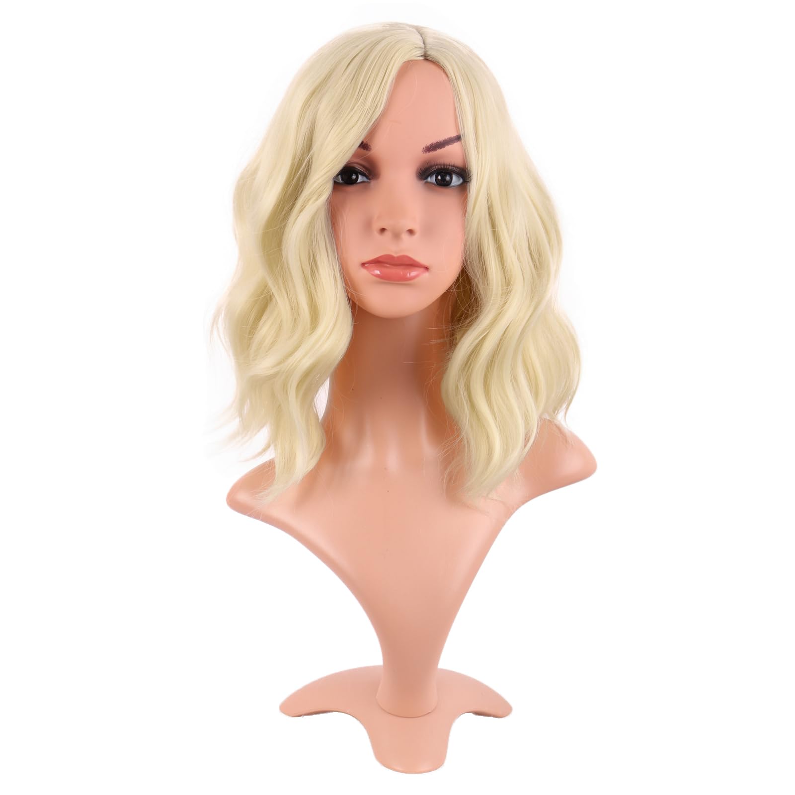 14 Inch/35 cm Bob Wavy Short Curly Body Wave Cosplay Anime Synthetic Hair Party Wig (Mixed Blonde)