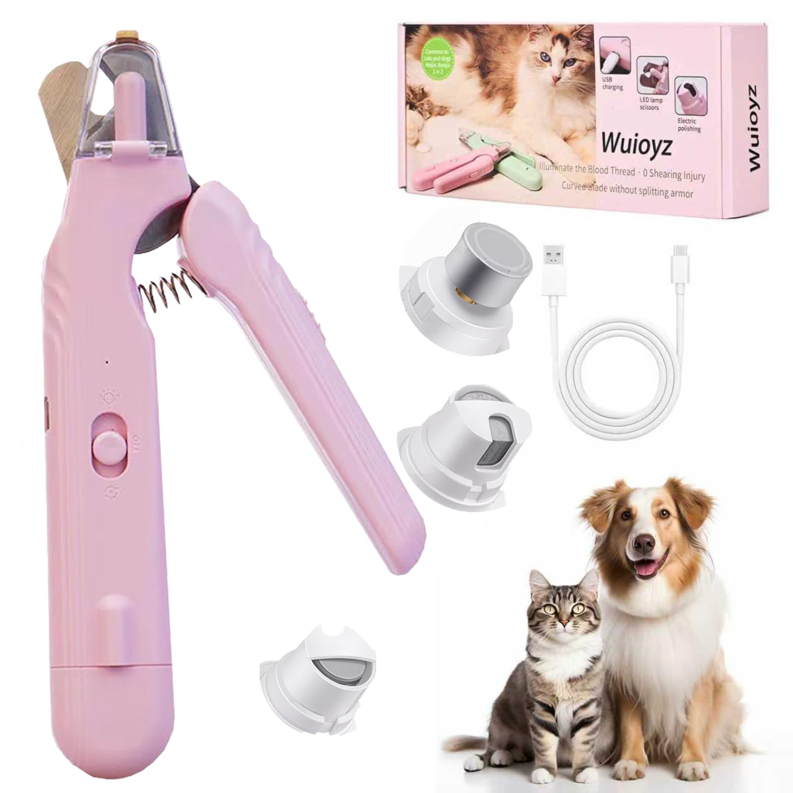 2-in-1 Dog Nail Grinder &Dog Nail Clippers with Light，Cat Nail Clippers ，Ultra-Quiet, USB Rechargeable, Multiple Grinding Methods, and Splash Guard for Large Medium Small Dogs Cats Pets(Pink)
