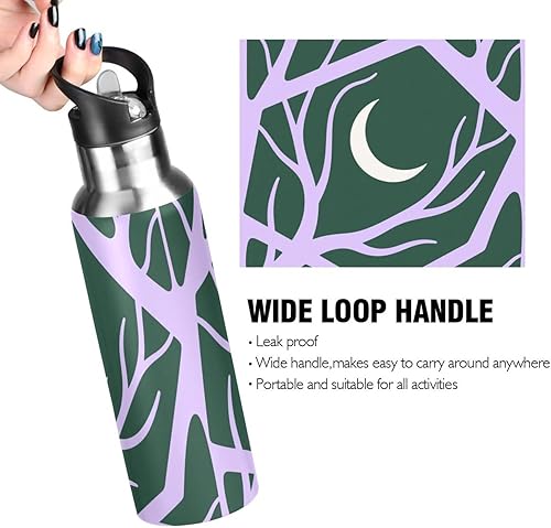 Miniatura 4 de Abstract Art Purple Branch Moon Green Leak Proof Metal Water Bottle with Leak Proof Spout Lid Double Wall Vacuum for Travel, Camping, Bike 32 OZ