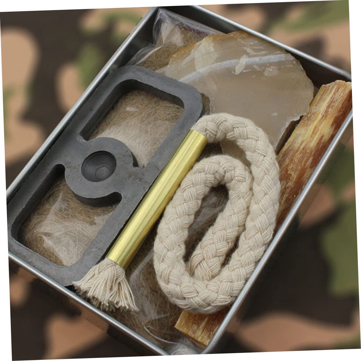 POPETPOP Kit de Cuerda de Algodón y Pedernal para Fuego al Aire Libre, Herramienta de Supervivencia para Camping Combustión Instantánea, Adecuado para Cocinar y Parrilladas