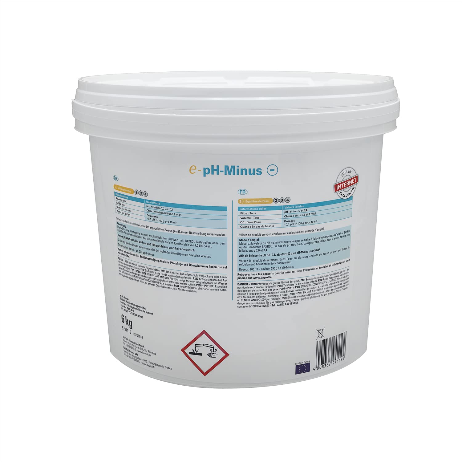 BAYROL e.pH-Minus Granulés 6kg Correcteur de pH Solide Baisse Le pH Dissolution Rapide 10 Tests HPS OFFERTS 6 en 1