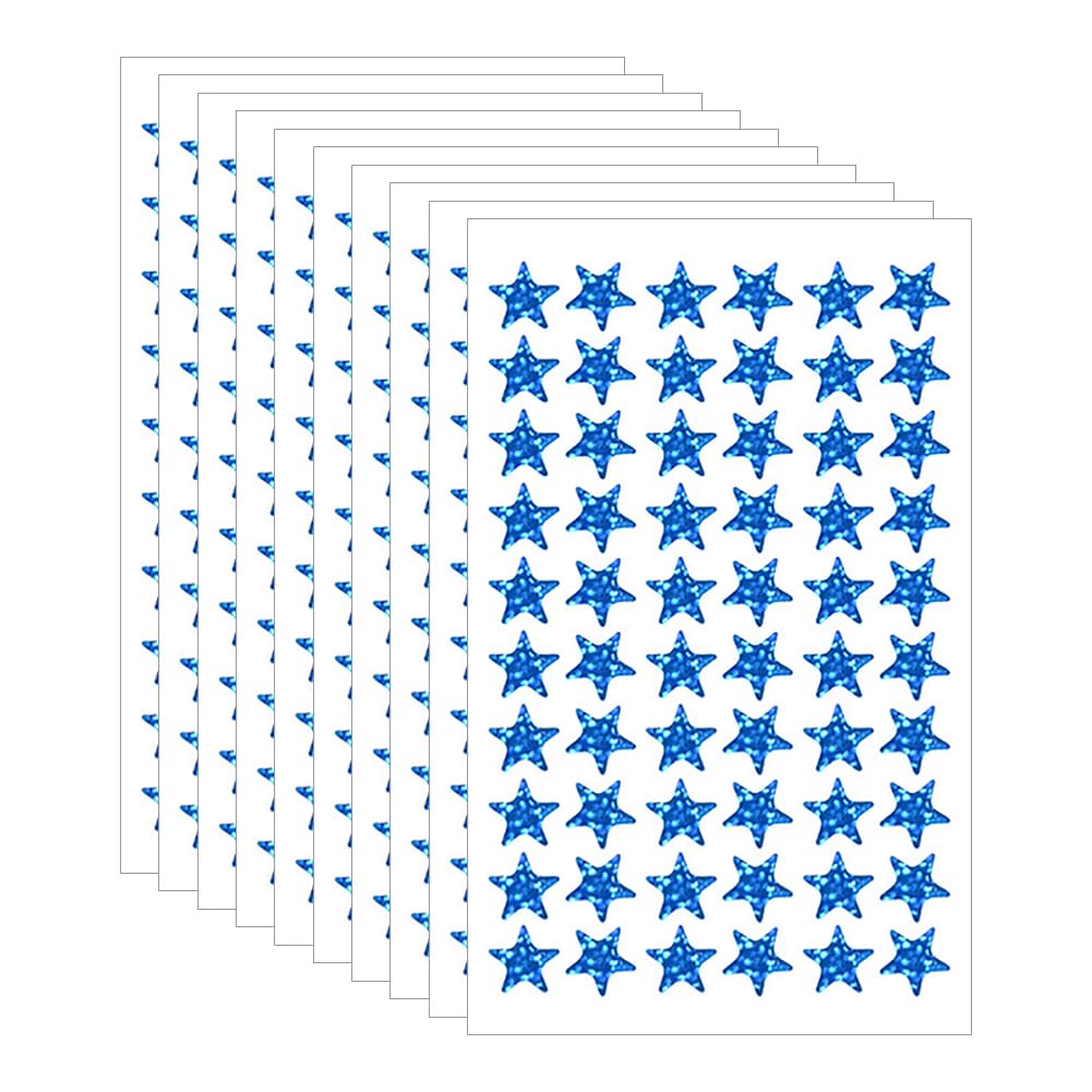 FSSTUD 1800 Pcs 1.3cm Small Holographic Star Stickers Self Adhesive Glitter Star Labels Metallic Foil Star Sticker Decorative Reward Chart Sticker Cute Sparkle Stickers for Toddlers Blue
