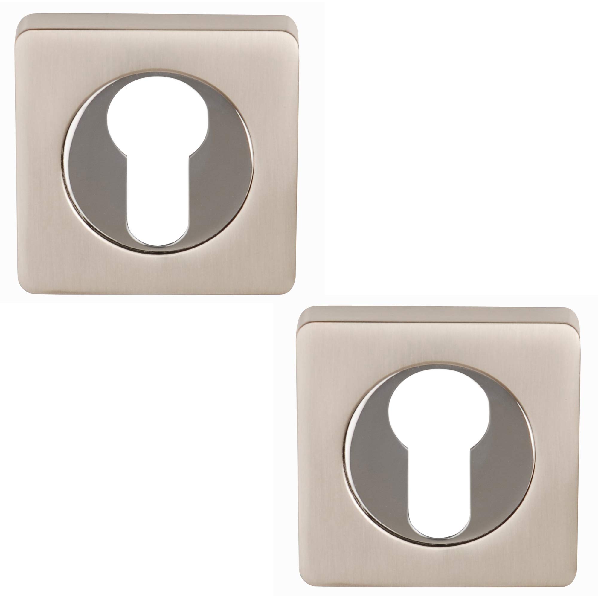 Excel Architectural Satin Nickel/Polished Chrome Dh3623-Sq Square Euro Profile Escutcheon Set,