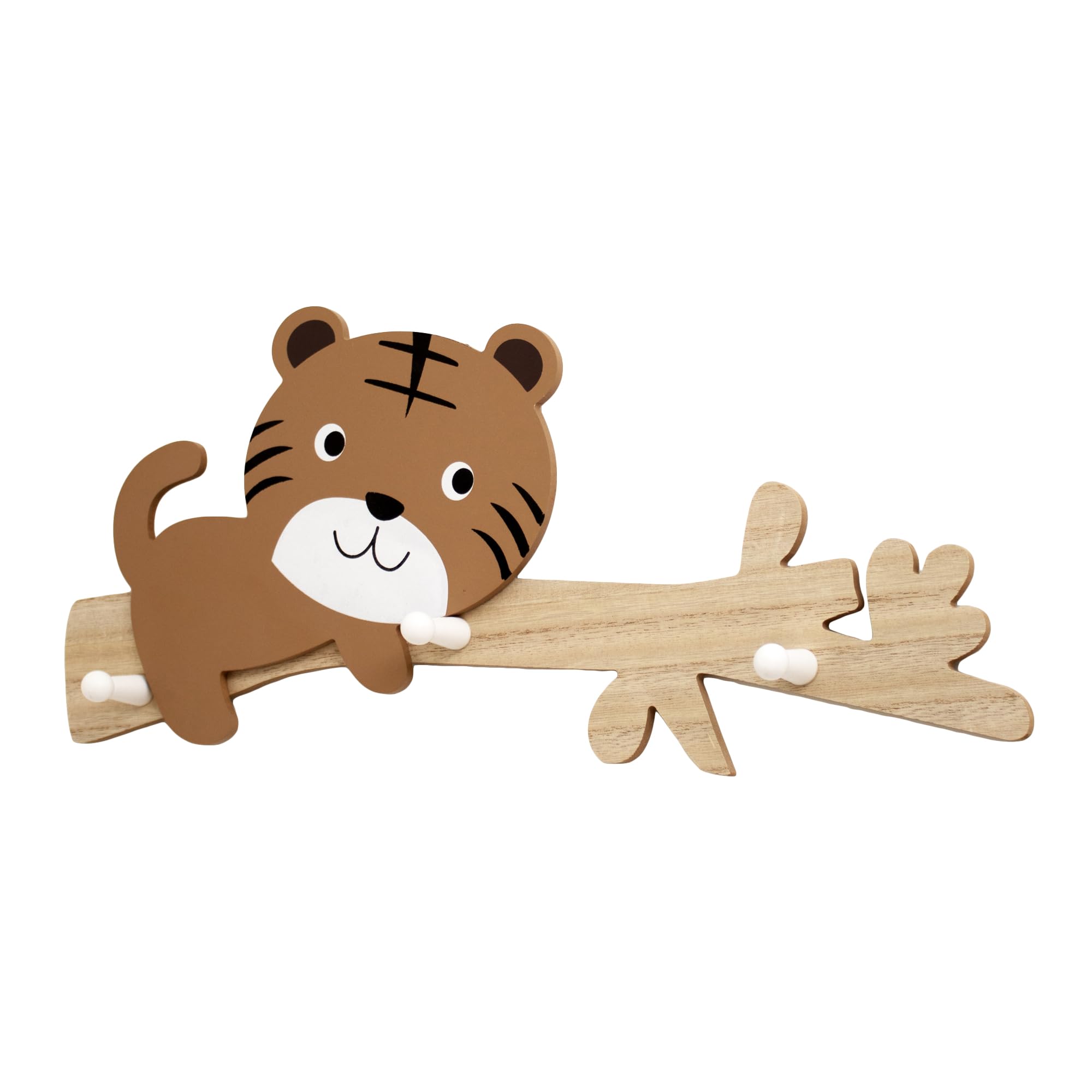 Darthome Animal Hanging Coat Rack Wood 3 Peg Hooks Hanging Childrens Bedroom Nursery Wall Hanger (Tiger)