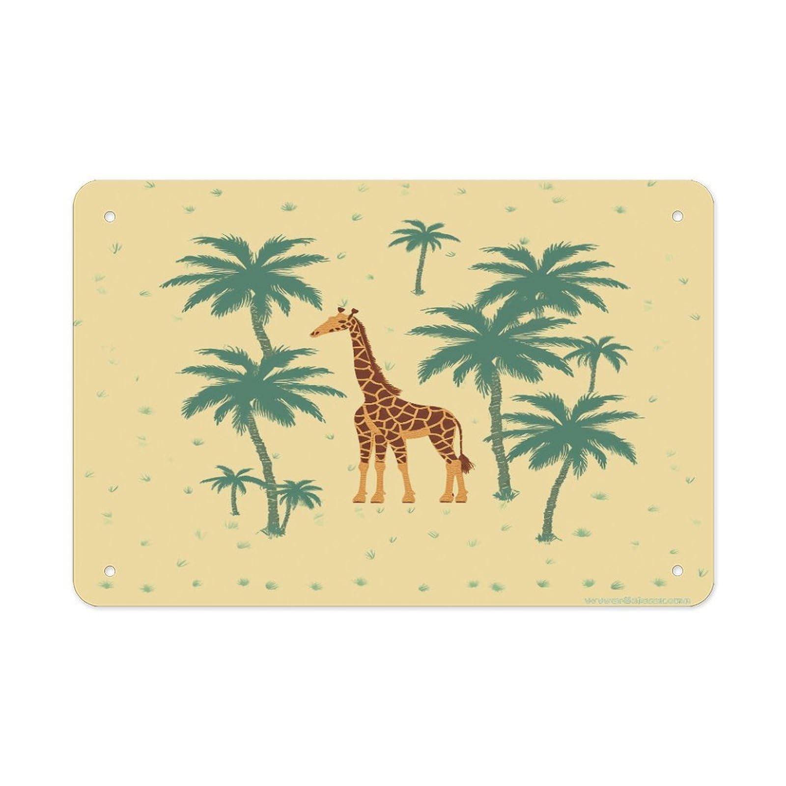 Fekiloot Style Giraffe Palm Tree Metal Signs Wall Art Tin Sign