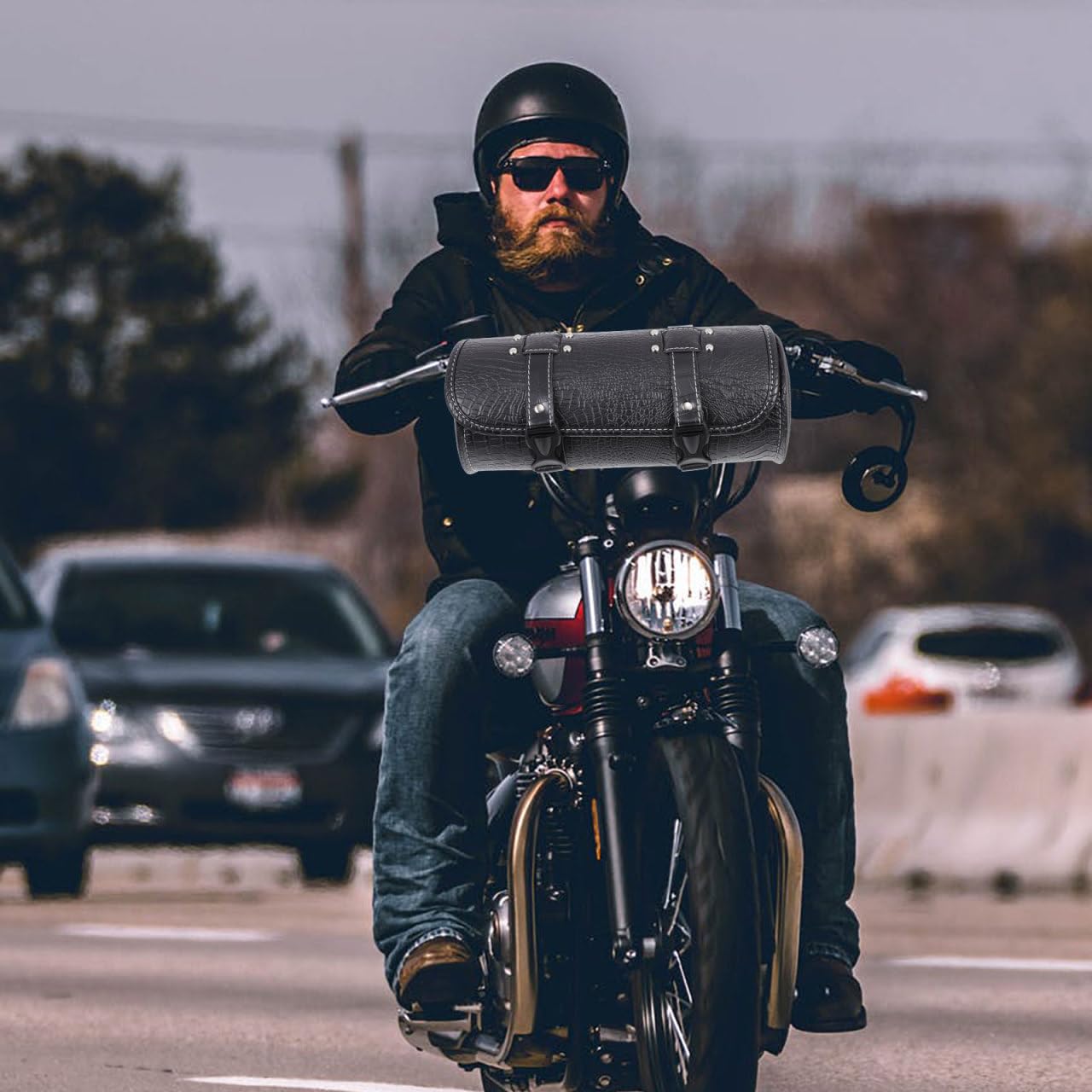Yardwe Borsa Laterale in Pelle per Moto, Borsa Portaoggetti Posteriore da Viaggio, Accessorio Pratico per Motociclisti per Spostamenti Quotidiani e Gite Weekend