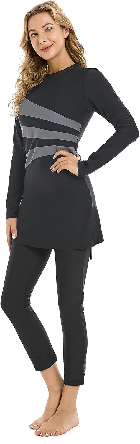 Modest Plus Size Swimsuit for Women with Long Sleeves Full Coverage Bukini Modest Bathing Suit for Girls Padded
