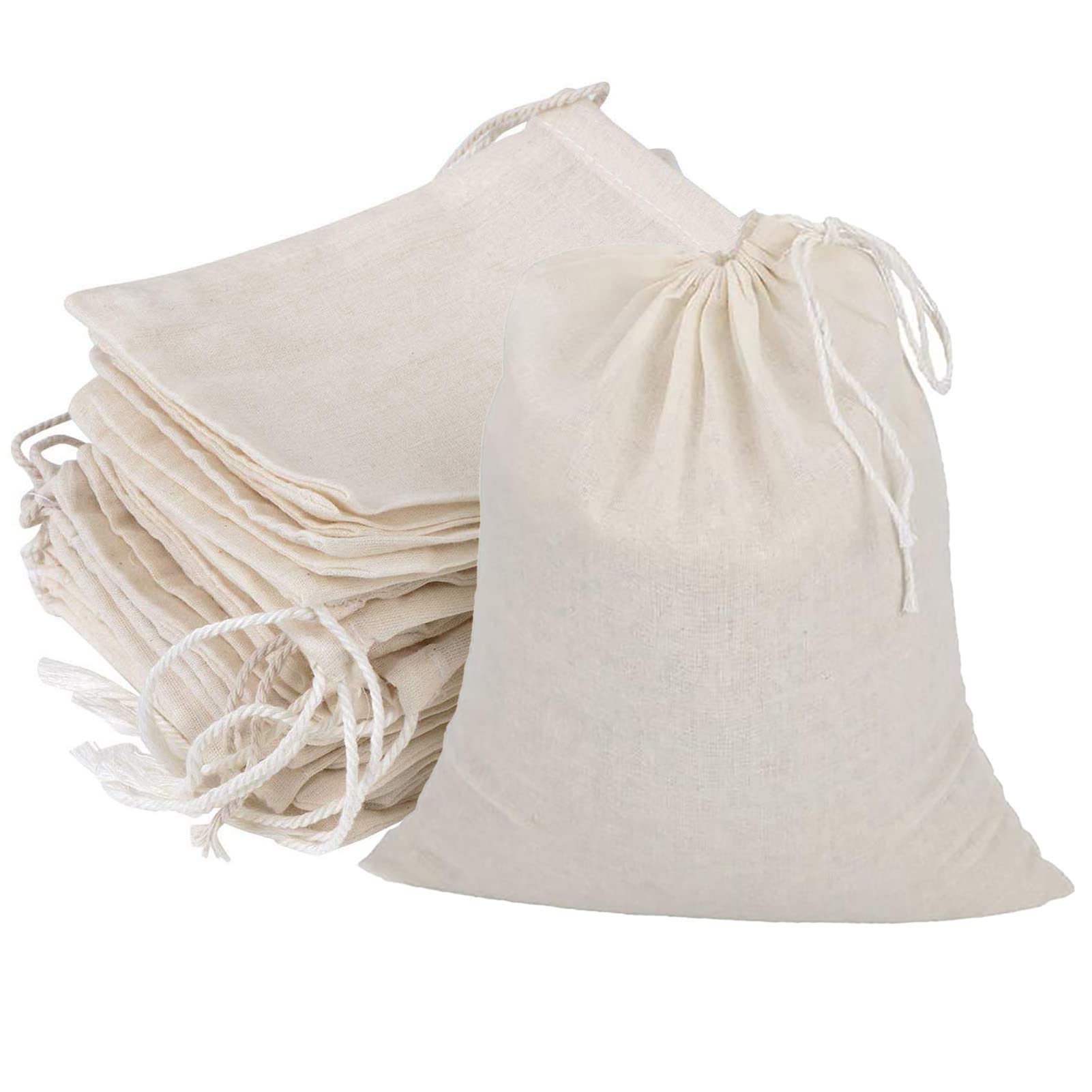 GIYOMI 20 Pcs Muslin Drawstring Bags - Natural Unbleached Cotton Straining Bags for Herbs, Cheese, Coffee, Tea, Soup, Broth, Spices (8 x 10 inches)-picture-19