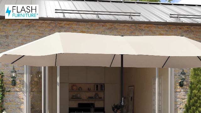 Flash Furniture 15 FT Triple Head Patio Umbrella, Tan