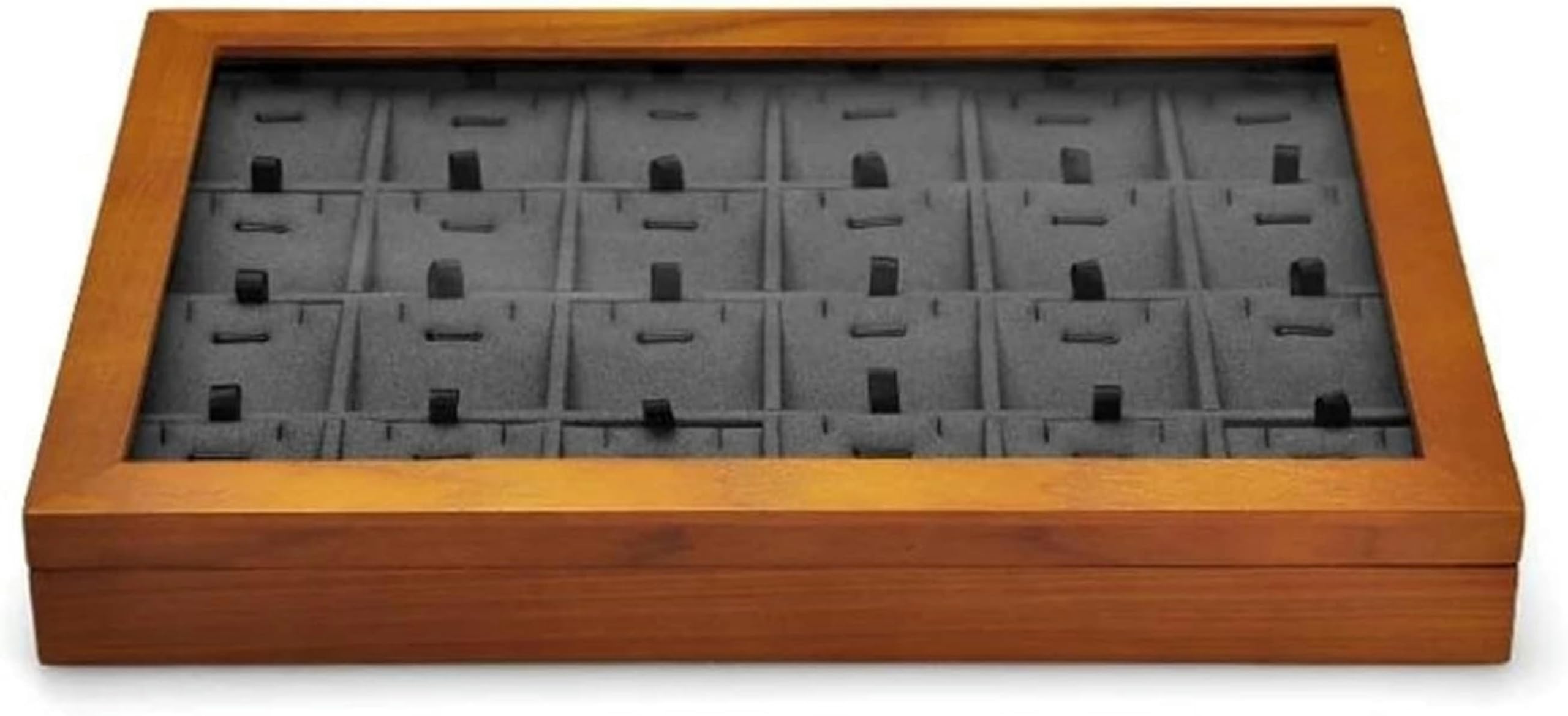 Caja organizadora de Joyas de Madera para Anillos, Cajas Grandes con Tapa Transparente, Almacenamiento apilable de Madera Maciza para Joyas~/ (Gris Oscuro DA)