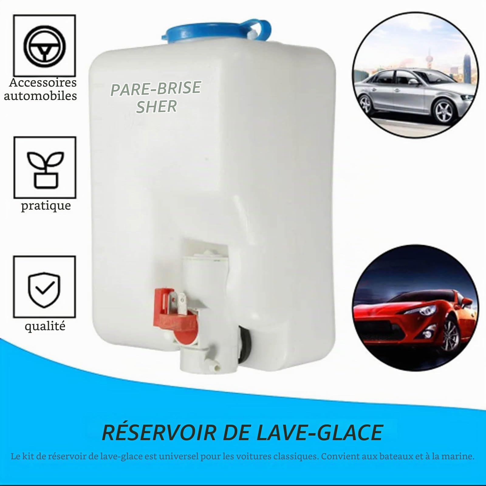 Pompe de Lave-Glace Universelle 12 V 160186 avec Réservoir | Ensemble avec Interrupteur à Bouton et Buse de Pulvérisation pour Remplacer ou Ajouter un Système de Nettoyage de Pare-Brise