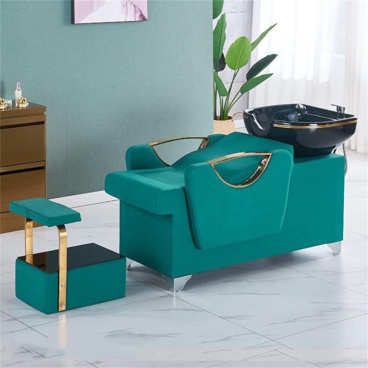 HJDSUDU Ceramic Bowl Shampoo Chair, with High Footrest and