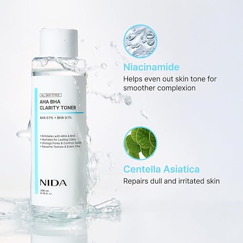 Miniatura 4 de NIDA AHA BHA Clarity Toner  AHA 0.1%, BHA 0.1%, niacinamida, centella asiática  Exfolia, hidrata, control de poros, unifica el tono  6.76 onzas