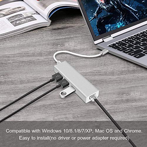 Image of BLACK CROWN Type C to RJ45 Ethernet LAN Adapter with 3 Port USB Hub for Mak-Book /Pro /Mak /Chrom -Book /Pixel (USB C to 3 Port USB + RJ45 LAN Adapter)