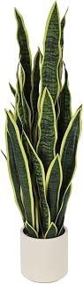 Takywep Artificial Snake Plant Tall Faux Sansevieria with Pot, UV Resistant Fake Tongue Realistic Leaves for Indoor Outdoor Home Office Patio