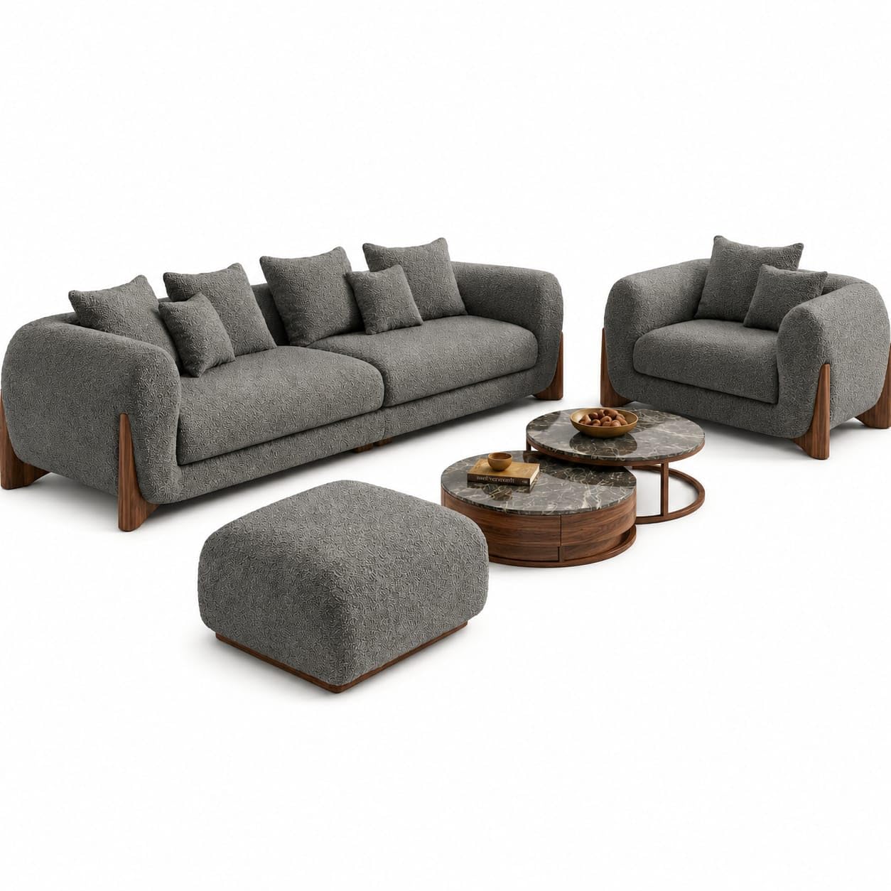 Claudia Curved 3 Seater Bouclé Sofa | Light Grey | Solid Wood Legs | Cushion Included, Living Room, Modern Design, Natural Wood Base-image-25