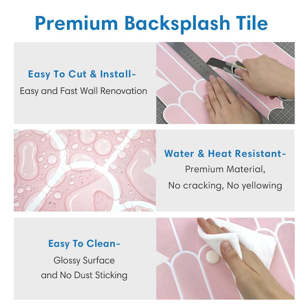 10 Piastrelle Adesive Cucina Backsplash Rosa Metro 30,5x30,5 Cm - Autoadesive 3D In Stile Metropolitana - 2