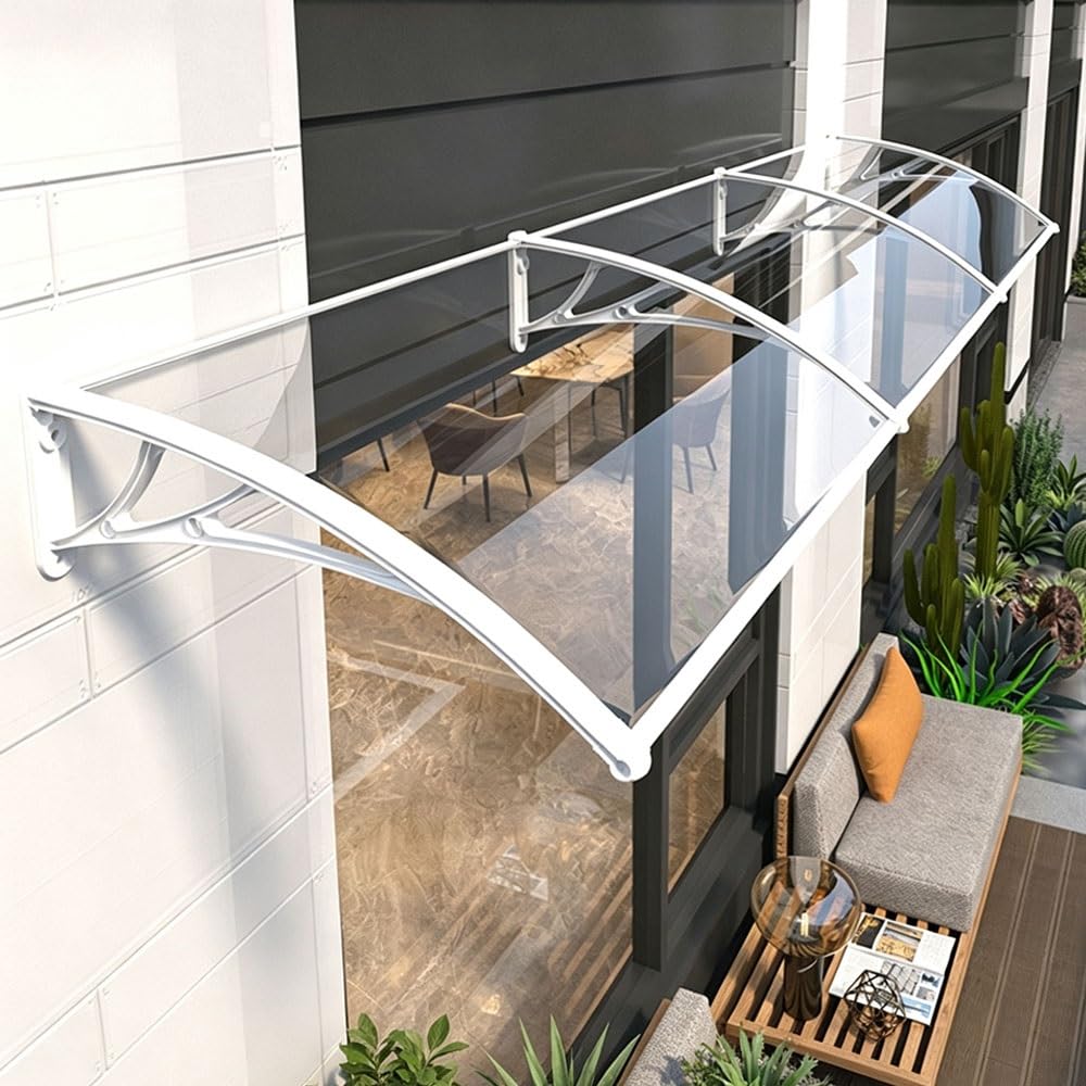 Auvent De Porte D'entrée Toit Marquise en Polycarbonate Transparent | Auvent Pour Terrasse 100x300cm Marquise De Porte Extérieure, Toit Abri Protection Contre La Pluie(White,100x180cm/39"x71")