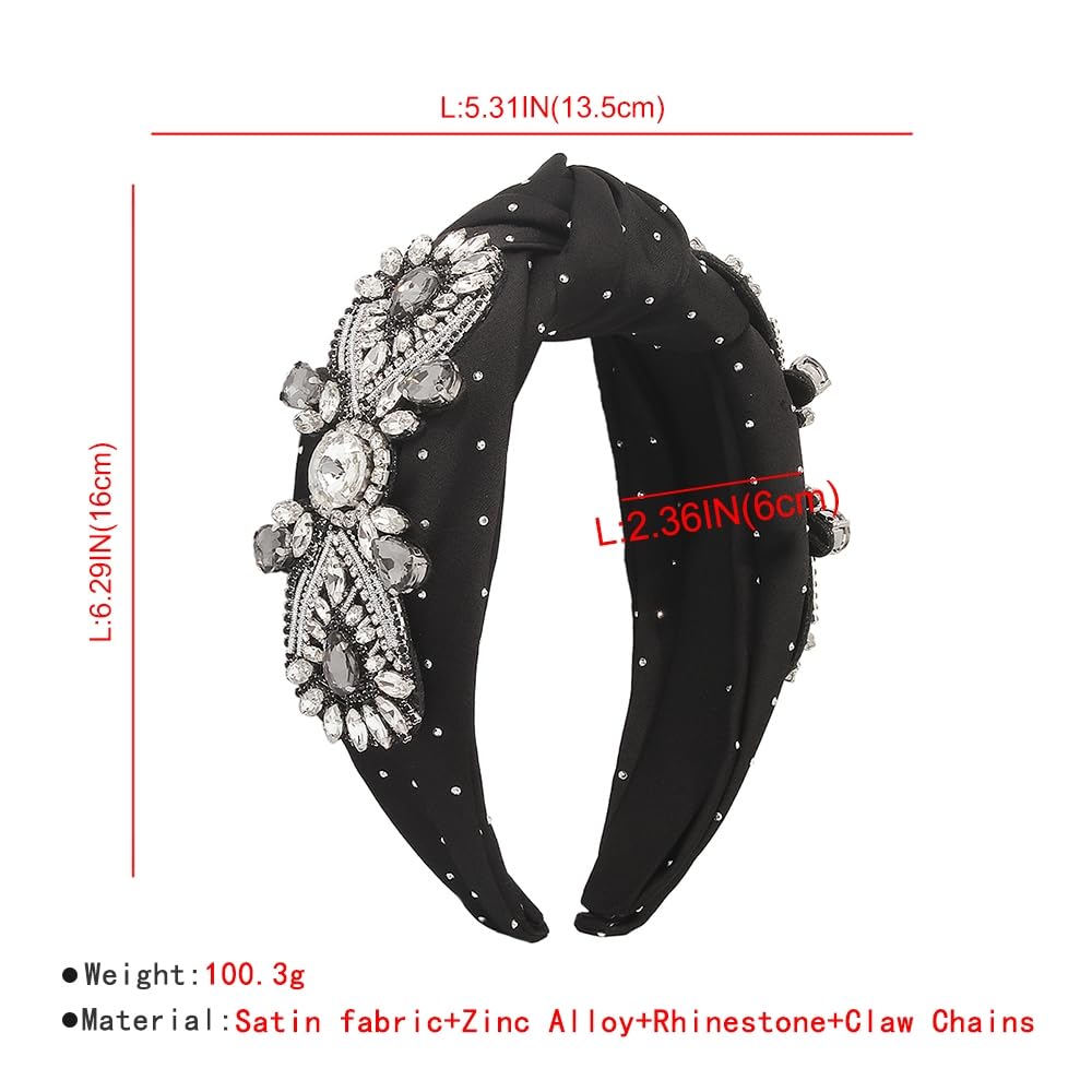 Diadema ancha para el cabello con diamantes de imitación y aro de satén para mujer, color gris