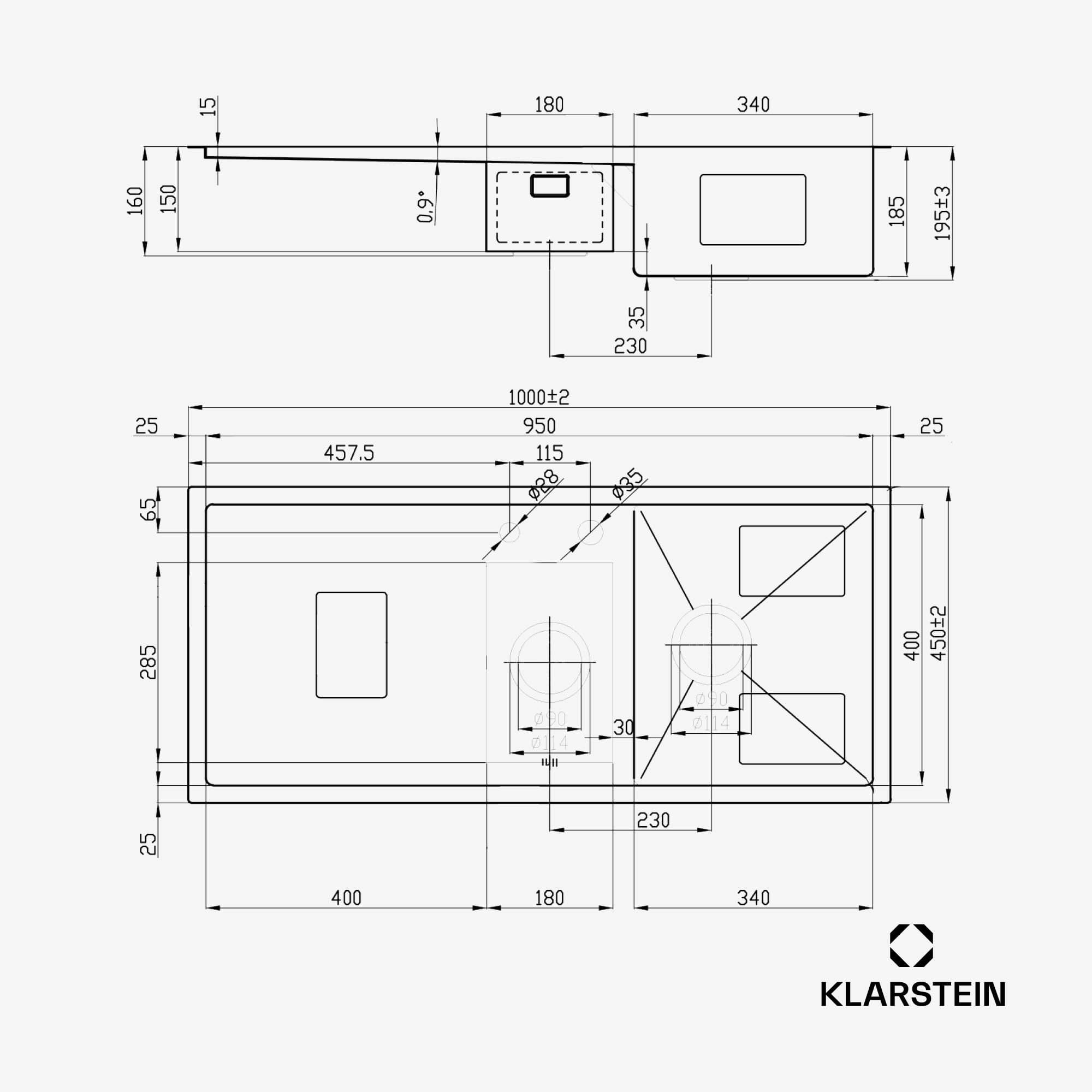 Klarstein Évier de cuisine inox – bac 1,5 avec égouttoir,acier inoxydable 304,résistant aux rayures & à la chaleur, facile à nettoyer, trop-plein & kit d'installation inclus, 100x45 cm, gris métallisé
