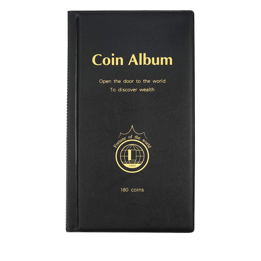MULOVE 180 Pockets Coin Collectors Album, 50P Coin Collectors Storage Coin Collection Holder Book Suitable for Coin Diameter Less Than 1.66 Inches (Black)
