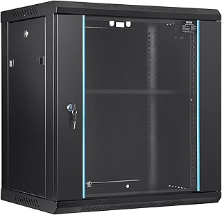 VEVOR 12U Wall Mount Network Cabinet, 15.5'' Deep Server Rack Cabinet Enclosure, 200 lbs Max. Ground-Mounted Load Capacity, with Locking Glass Door Side Panels, for IT Equipment, A/V Devices