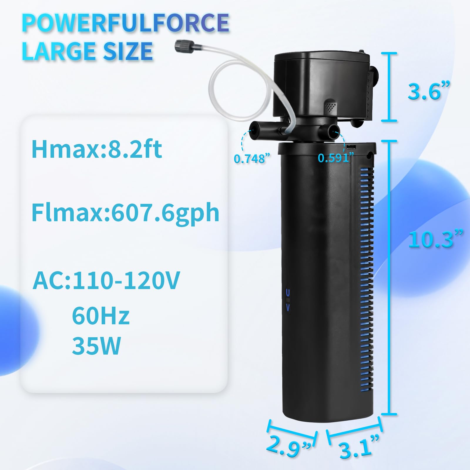 Filtro U-V per acquario a doppio beccuccio, 600 GPH per acquari da 75-300 galloni piccolo stagno, macchina pulita verde sommergibile pompa potente acqua salata d'acqua dolce cristallo verde