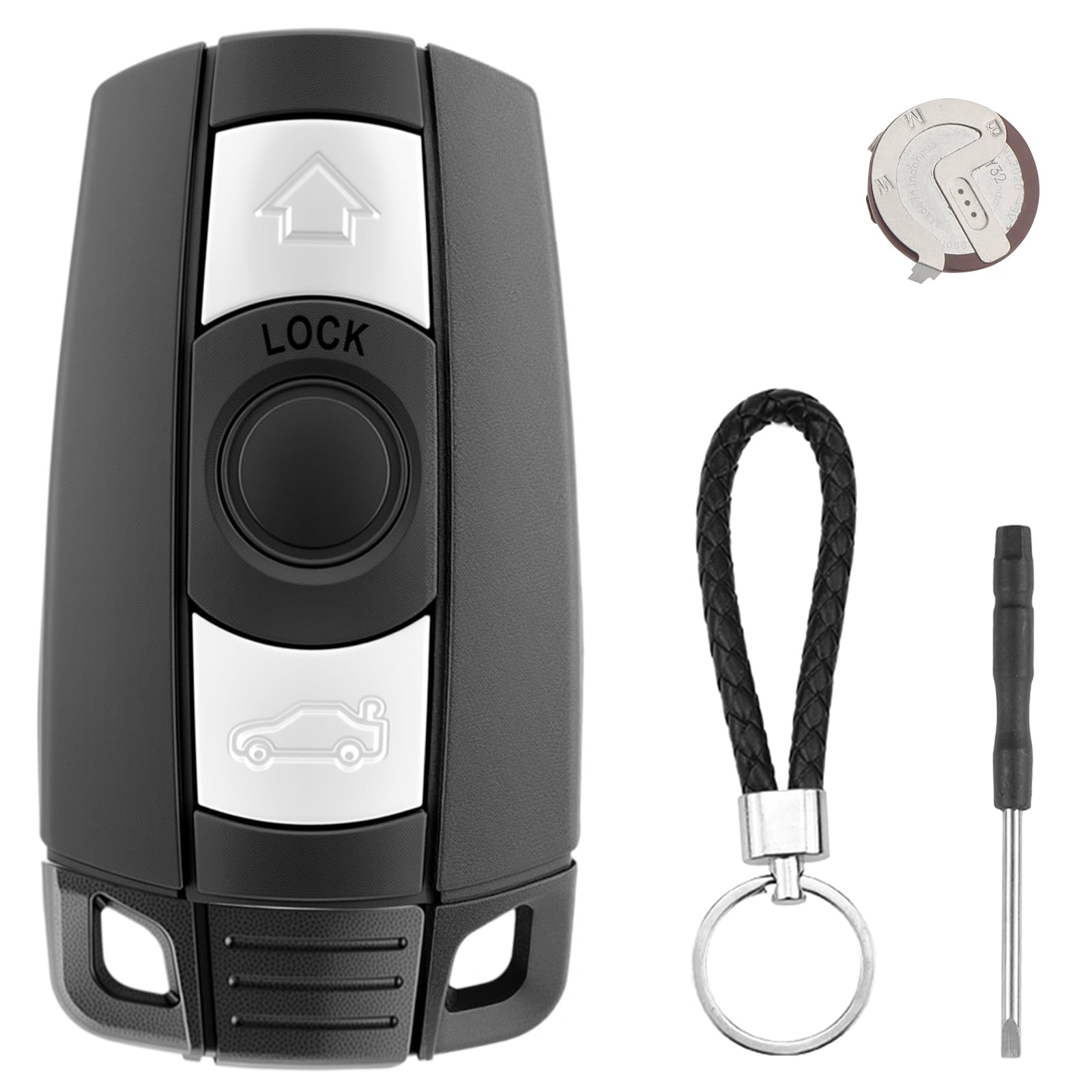 KingYH Autoschlüssel Gehäuse mit VL2020 Wiederaufladbare Batterie 3 Tasten Fernbedienung Schlüsselgehäuse Ersatzschlüssel Anwendbar für B-W Serie1 2 3 5 6 X1 X5 E81 E82 E87 E88 E89 E90 E91