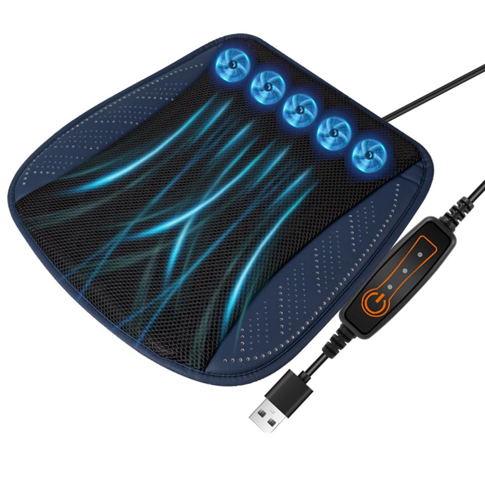Cuscino per sedile ventilato con porta USB, tappetino rinfrescante estivo traspirante per tutti i sedili auto, sedie da casa e ufficio, blu navy